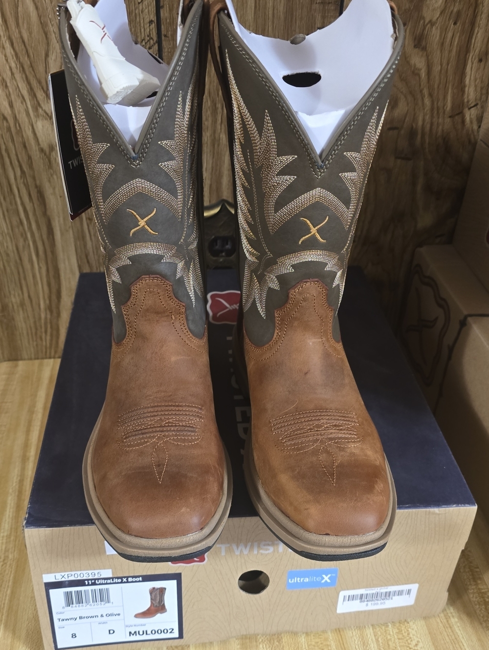 Twisted X 8 D Men's Tawny Brown and Olive Western Work Boots